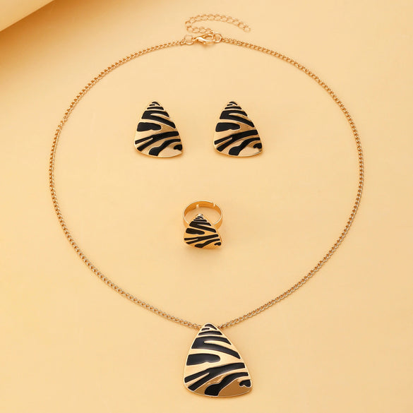 Jewelry Threepiece Set Alloy Geometric Triangle Leopard Print Electroplating For Women