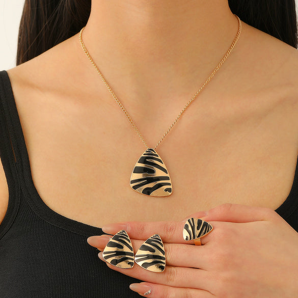 Jewelry Threepiece Set Alloy Geometric Triangle Leopard Print Electroplating For Women
