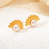 Jewelry Threepiece Set Retro Baroque Style Stainless Steel Pearl Titanium Steel Leaf Electroplated