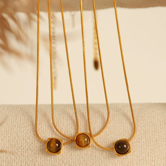 Jewelry Tiger Eye Stone Inlay 316L Stainless Steel Electroplating Fashion Geometric Women's Earrings Pendant Necklace