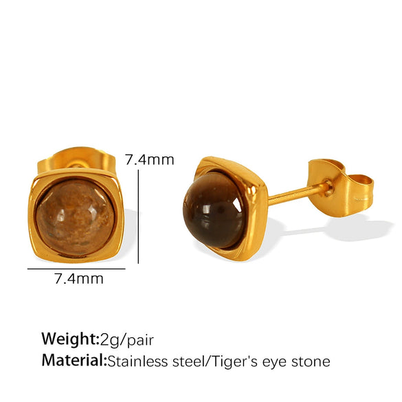 Jewelry Tiger Eye Stone Inlay 316L Stainless Steel Electroplating Fashion Geometric Women's Earrings Pendant Necklace