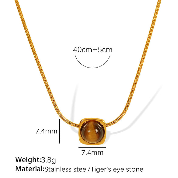 Jewelry Tiger Eye Stone Inlay 316L Stainless Steel Electroplating Fashion Geometric Women's Earrings Pendant Necklace
