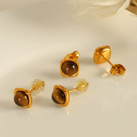 Jewelry Tiger Eye Stone Inlay 316L Stainless Steel Electroplating Fashion Geometric Women's Earrings Pendant Necklace