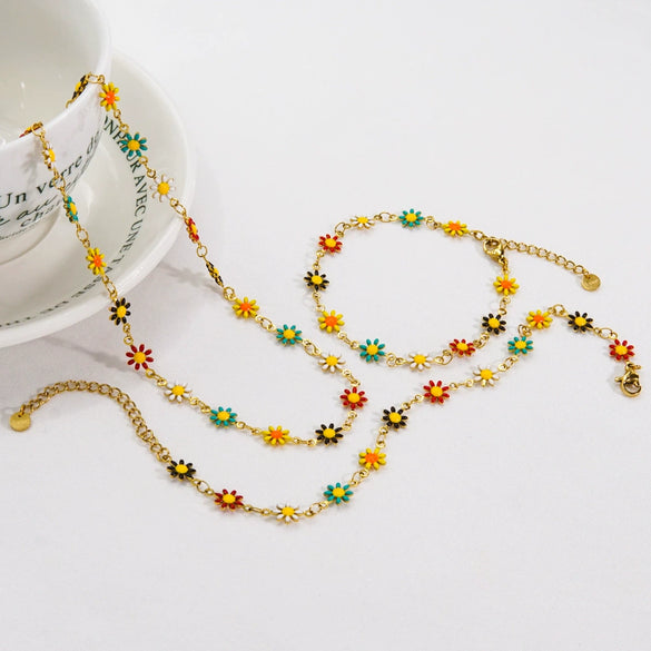 Jewelry Titanium Steel And Stainless Steel With Geometric And Floral Patterns Dripping Oil Handmade Chain