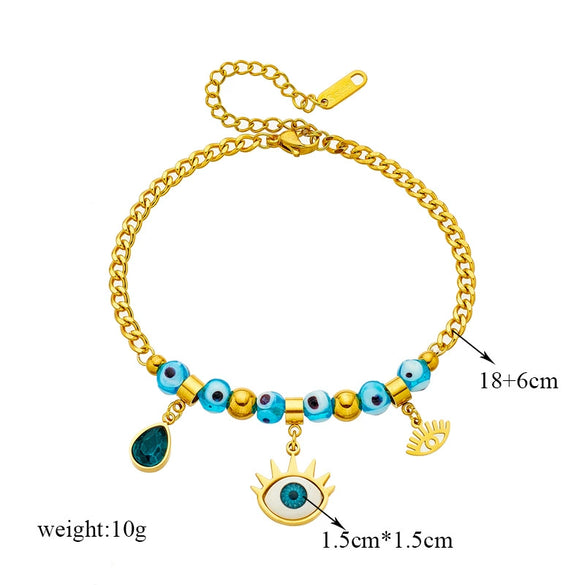 Jewelry Titanium Steel Beaded Blue Eyes Water Drop Pendant Bracelet Electroplated