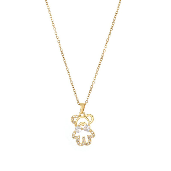 Jewelry Titanium Steel Bear Geometric Mixed Gem Inlay Diamond Necklace For Women
