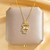 Jewelry Titanium Steel Bear Geometric Mixed Gem Inlay Diamond Necklace For Women