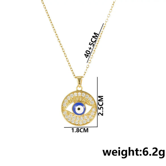 Jewelry Titanium Steel Blue Eyes Pendant Ochain Necklace Geometric Mixed Gem Inlay Electroplating Unisex
