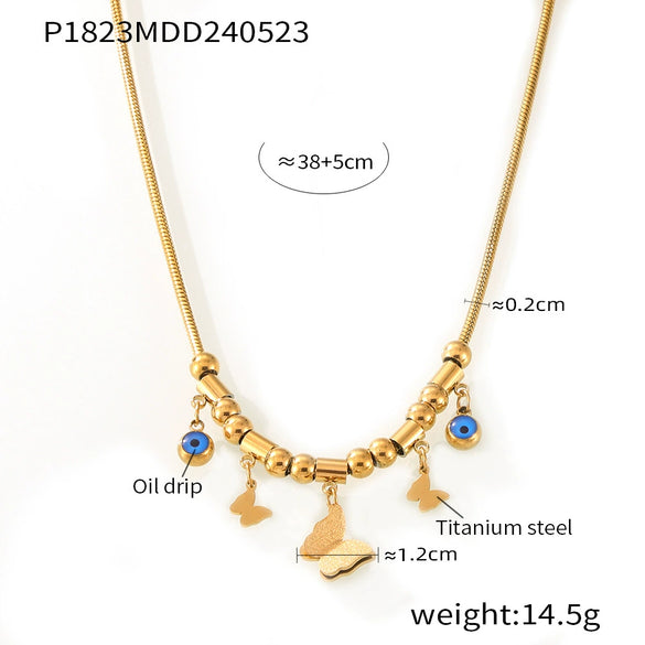 Jewelry 316L Stainless Steel Butterfly Pendant Inlaid With Blue Turquoise Niche Geometric Style Electroplated For Women