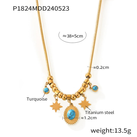 Jewelry 316L Stainless Steel Butterfly Pendant Inlaid With Blue Turquoise Niche Geometric Style Electroplated For Women