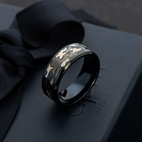 Jewelry Titanium Steel Camouflage Geometric Unisex Electroplating Laser Marking Ring