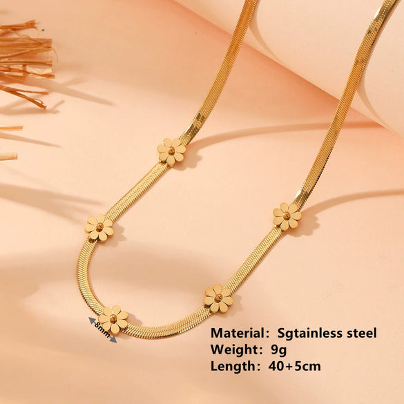Jewelry Titanium Steel Chrysanthemum Love Water Drops Bell Pattern Necklace Earrings Bracelet Set For Women