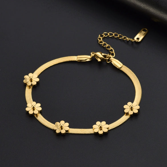 Jewelry Titanium Steel Chrysanthemum Love Water Drops Bell Pattern Necklace Earrings Bracelet Set For Women