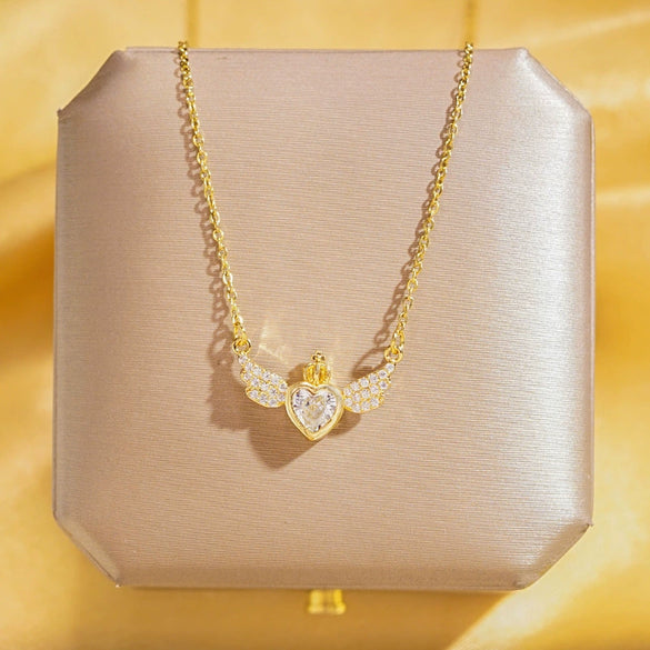 Jewelry Titanium Steel Copper Geometric Angel Wings Crown Love Pendant Necklace For Women Light Luxury Diamond Design