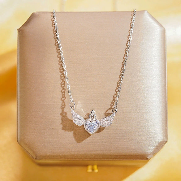 Jewelry Titanium Steel Copper Geometric Angel Wings Crown Love Pendant Necklace For Women Light Luxury Diamond Design