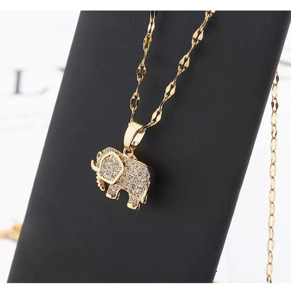Jewelry Titanium Steel Copper Inlaid Zircon Baby Elephant Animal Elements Necklace For Female