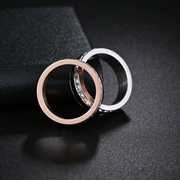 Jewelry Titanium Steel Couple Rings Inlaid With Square Diamonds U Shape Vacuum Plating