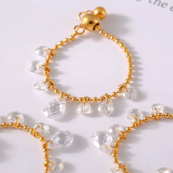 Jewelry 316L Stainless Steel Crystal Geometric Drop Shape Goldplated Chain Pendant