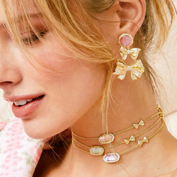 Jewelry Titanium Steel Crystal Geometric Punk Style Electroplated Bow Earrings Flower Necklace Pendant Bracelet