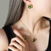 Jewelry 316L Stainless Steel Crystal Pendant Necklace Earrings Suit With Geometric Style And Inlay Process