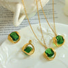 Jewelry 316L Stainless Steel Crystal Pendant Necklace Earrings Suit With Geometric Style And Inlay Process