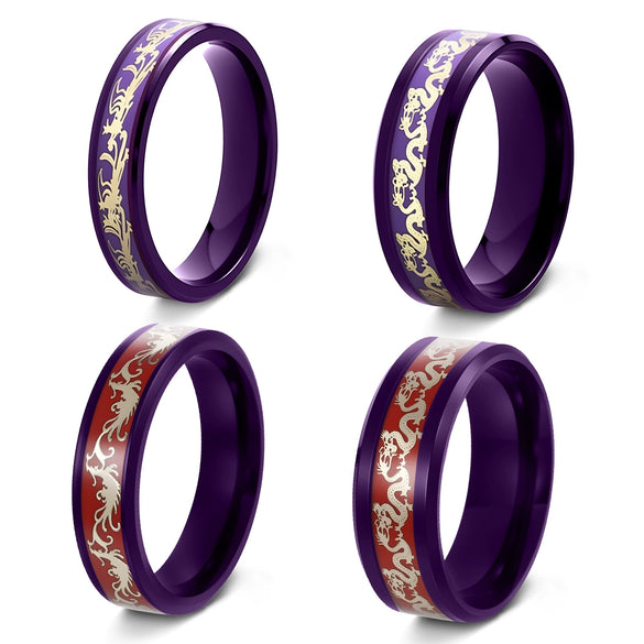 Jewelry Titanium Steel Dragon And Phoenix Pattern Electroplated Couple Ring Bracelet