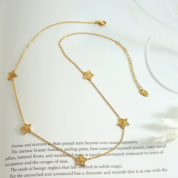 Jewelry 316L Stainless Steel Fivepointed Star Inlaid Zircon Electroplated Fashion Design Necklace Bracelet For Women