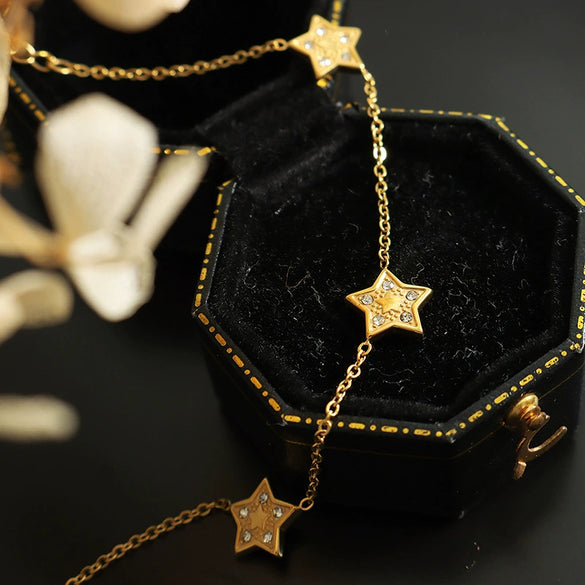 Jewelry 316L Stainless Steel Fivepointed Star Inlaid Zircon Electroplated Fashion Design Necklace Bracelet For Women