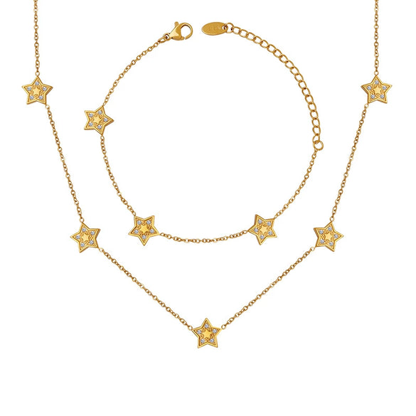 Jewelry 316L Stainless Steel Fivepointed Star Inlaid Zircon Electroplated Fashion Design Necklace Bracelet For Women