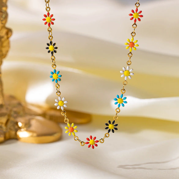 Jewelry Titanium Steel Flower Painted Oil Dripping Electroplating Women's Bracelet Necklace