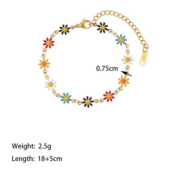 Jewelry Titanium Steel Flower Painted Oil Dripping Electroplating Women's Bracelet Necklace