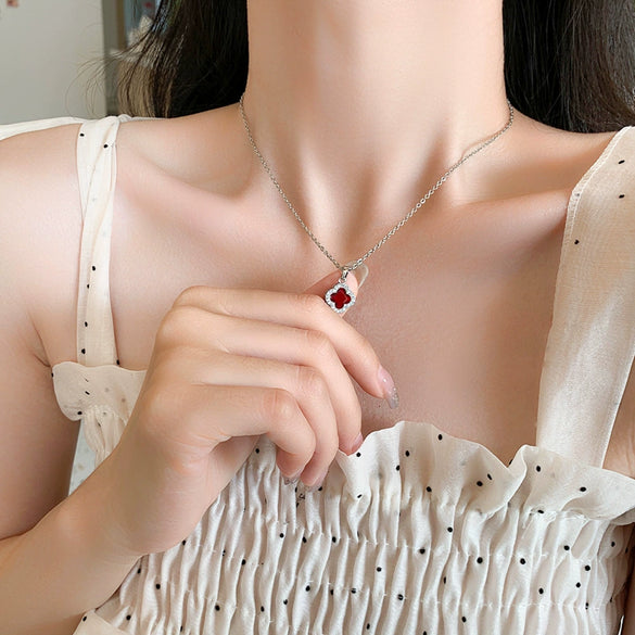 Jewelry Titanium Steel Fourleaf Clover Mixed Gem Inlay Diamond Clavicle Chain For Women