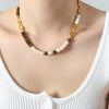 Jewelry 316L Stainless Steel Freshwater Pearl Tiger Eye Stone Pig Nose Chain Necklace Bracelet Suit Electroplated Simple Natural Unisex