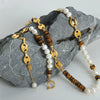 Jewelry 316L Stainless Steel Freshwater Pearl Tiger Eye Stone Pig Nose Chain Necklace Bracelet Suit Electroplated Simple Natural Unisex