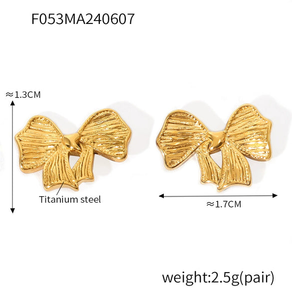 Jewelry 316L Stainless Steel Geometric Bow Style Retro Gold Plated