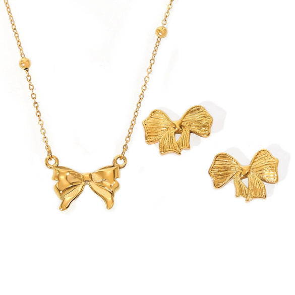 Jewelry 316L Stainless Steel Geometric Bow Style Retro Gold Plated