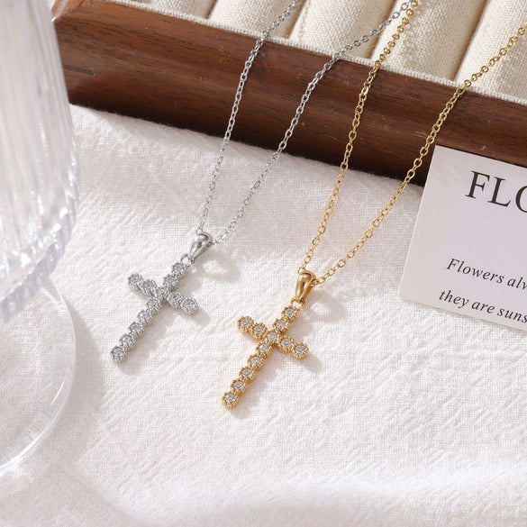 Jewelry Titanium Steel Geometric Cross Pendant Necklace For Women With Electroplating And O Word Chain