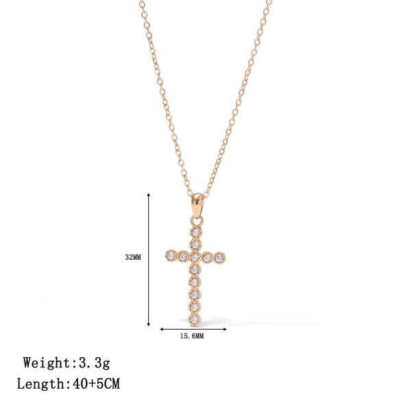 Jewelry Titanium Steel Geometric Cross Pendant Necklace For Women With Electroplating And O Word Chain