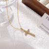 Jewelry Titanium Steel Geometric Cross Pendant Necklace For Women With Electroplating And O Word Chain