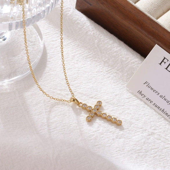 Jewelry Titanium Steel Geometric Cross Pendant Necklace For Women With Electroplating And O Word Chain