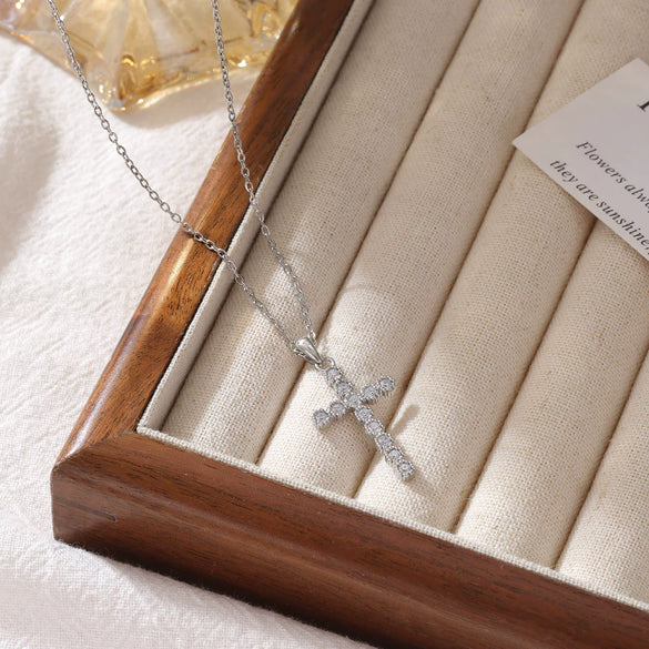 Jewelry Titanium Steel Geometric Cross Pendant Necklace For Women With Electroplating And O Word Chain