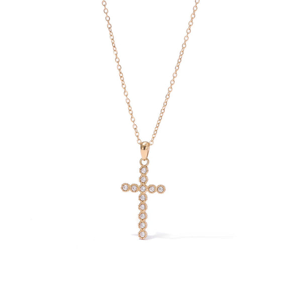 Jewelry Titanium Steel Geometric Cross Pendant Necklace For Women With Electroplating And O Word Chain