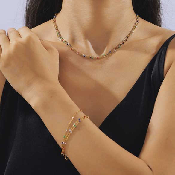 Jewelry 316L Stainless Steel Geometric Electroplating Bohemian Style Multilayer Chain Stacked Wear