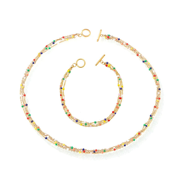 Jewelry 316L Stainless Steel Geometric Electroplating Bohemian Style Multilayer Chain Stacked Wear