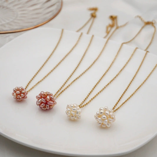 Jewelry Stainless Steel Geometric Flower Ball Pendant Braided Necklace For Women Electroplated