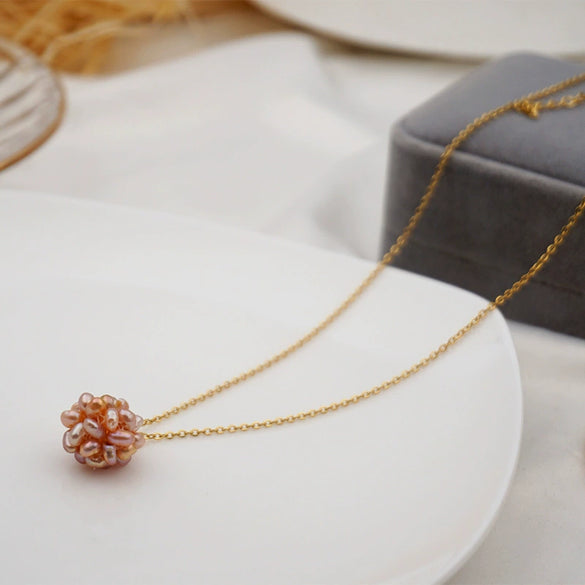 Jewelry Titanium Steel Geometric Flower Ball Pendant Braided Necklace For Women Electroplated