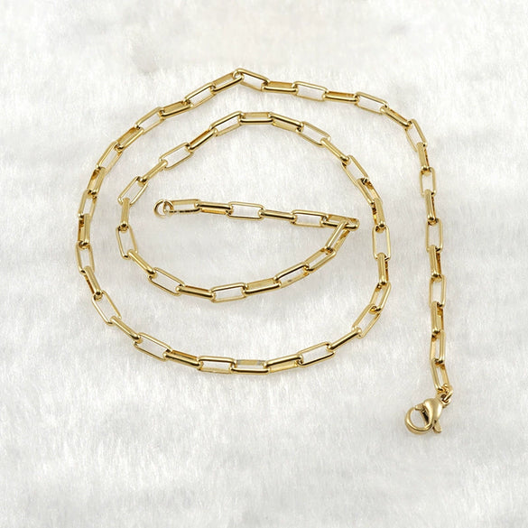 Jewelry 316L Stainless Steel Geometric Gold Inlaid Paper Clip Chain Accessories For Unisex