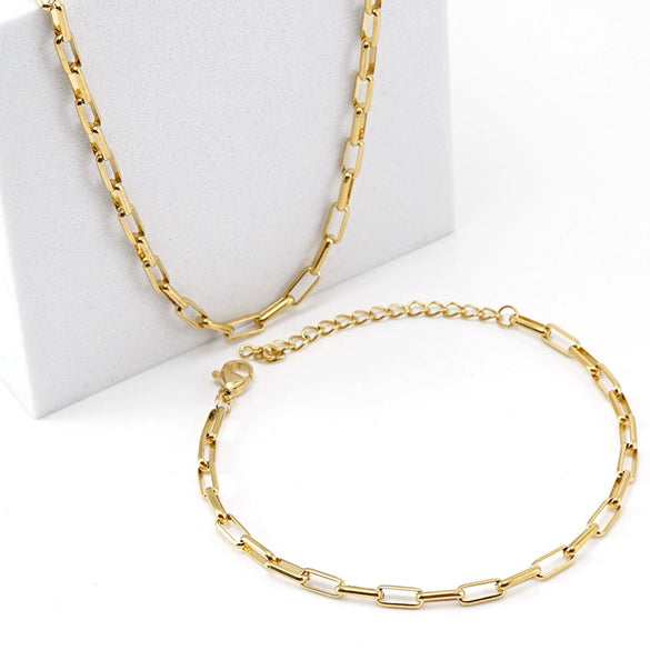 Jewelry 316L Stainless Steel Geometric Gold Inlaid Paper Clip Chain Accessories For Unisex