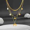 Jewelry Titanium Steel Geometric Horn Pendant Multi Layer Round Bead Box Chain Necklace Cartoon Style Vacuum Electroplated In Furnace Unisex