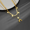Jewelry Titanium Steel Geometric Horn Pendant Multi Layer Round Bead Box Chain Necklace Cartoon Style Vacuum Electroplated In Furnace Unisex
